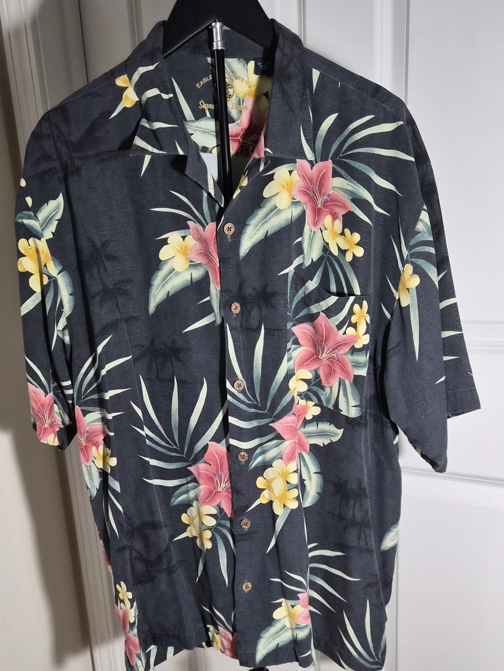 Silk Black Floral Camp-Collar Button-Down Shirt